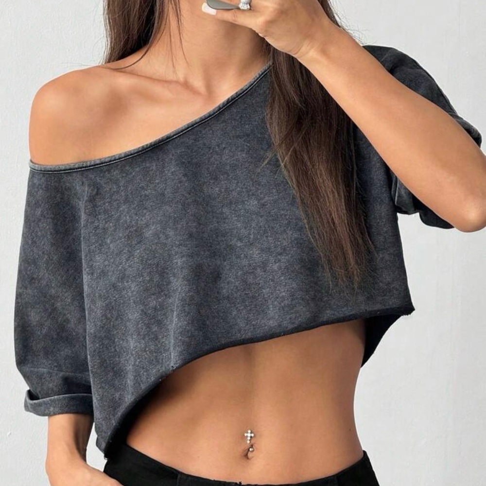 Off shoulder oversized cropped shirt